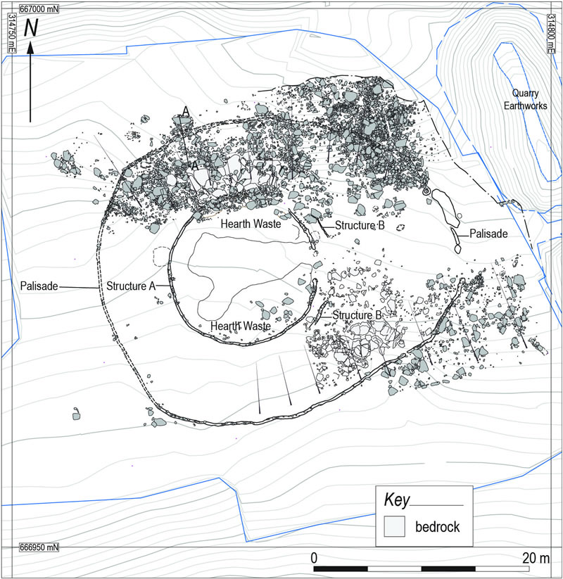 Pre-excavation plan of Ravelrig palisaded settlement