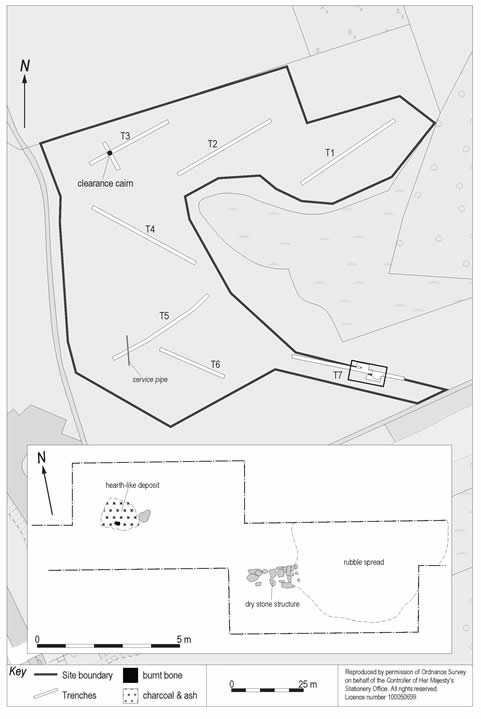 Archaeological evaluation of the site compound area at Spey Dam near Laggan, showing the archaeological features encountered in Trench 7