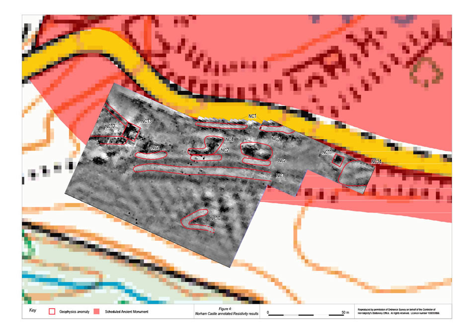 Figure 4: Norham Castle annotated Resistivity results