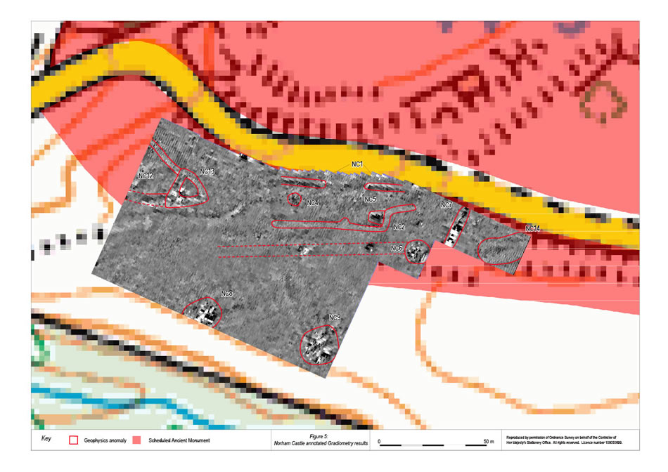 Figure 5: Norham Castle annotated Gradiometry results