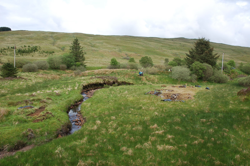 Overall view of Tigh Caol with the trench over the drovers' track 