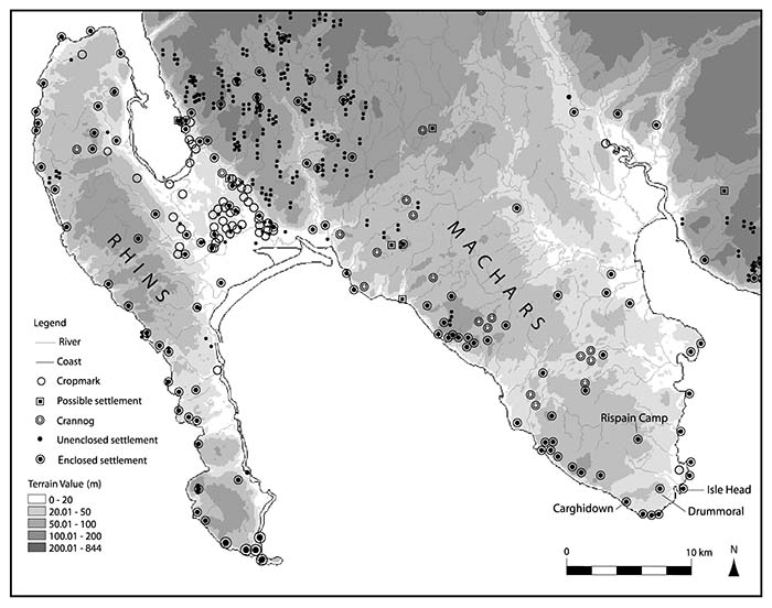 Iron Age sites in western Galloway largely adhere to the margins of the modern agricultural landscape, with the noticeable exception of a cluster of cropmarks in the East Rhins a small area targeted by a series of aerial surveys